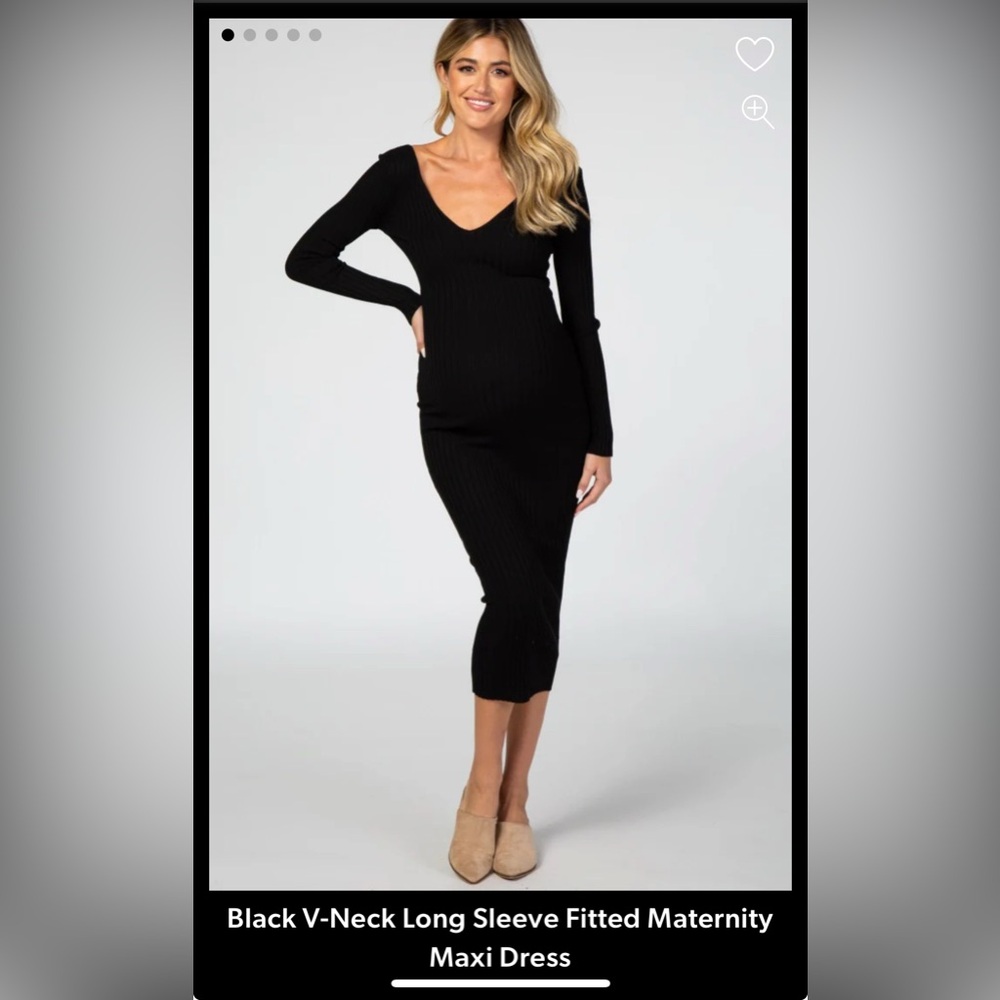 Pinkblush Maternity Black Ribbed Knit V-neck Long-sleeve Bodycon Dress
